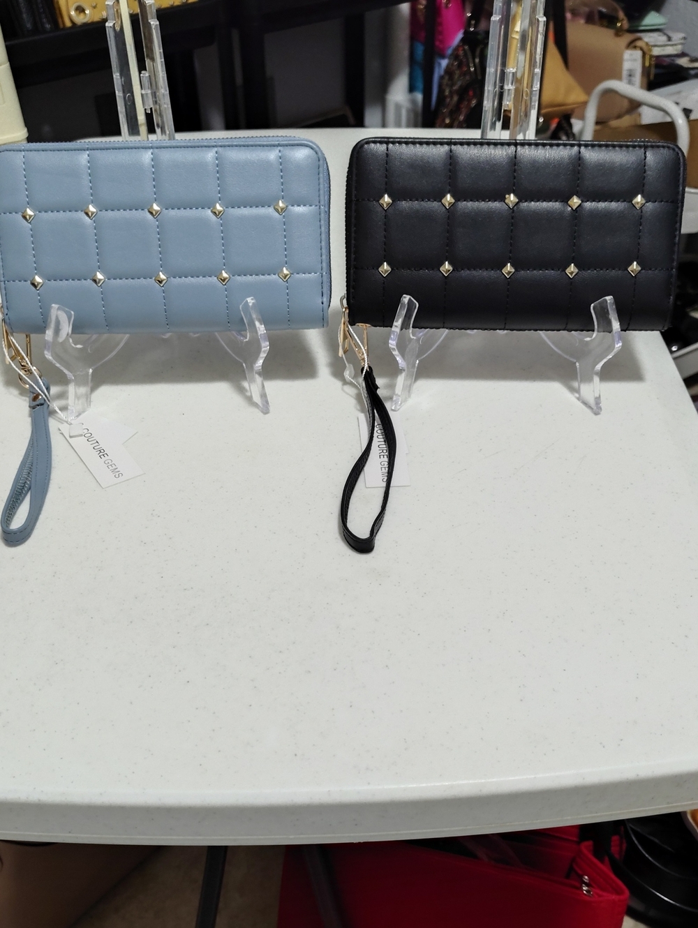 Brand New 2 Quilted Zip-Around Wristlet Wallet - 1 Blue and 1 Black